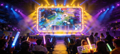 英雄联盟电竞比赛现场大屏幕与观众